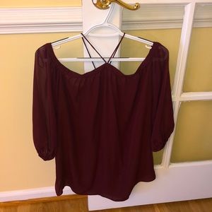 1. State Off Shoulder Sheer Top Dark Red/ Deepclaret Women’s Size XS